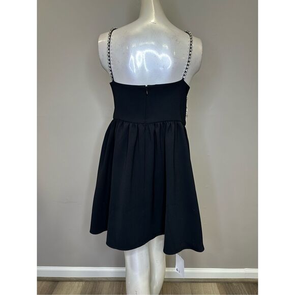 NWT Self-Portrait Crepe Embellished Two-Tone Mini Dress With White Bow Black 10 - Picture 6 of 9